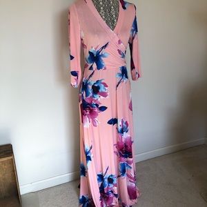 PinkBlush - Peach Florab Abstract Maxi Dress - L